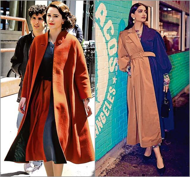 Rachel Bosnahan in Marvelous Mrs Mailse; Sonam Kapoor dressed in a two-tone coat. (Instagram) Rachel Bosnahan in Marvelous Mrs Mailse; Sonam Kapoor dressed in a two-tone coat. (Instagram)