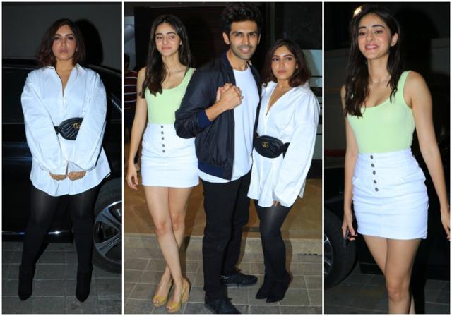 The Pati Patni Aur Woh gang - Kartik, Bhumi and Ananya - at the bash.