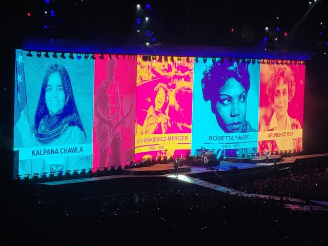 U2 pays tribute to female icons at Mumbai concert. U2 pays tribute to female icons at Mumbai concert.