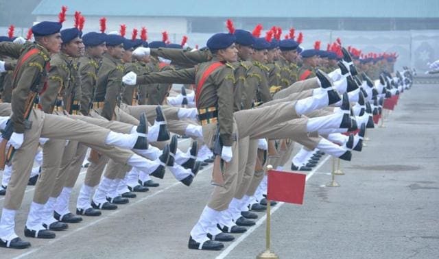 ITBP constables marching at the passing-out parade at Bhanu training centre in Panchkula district on Monday. (Sant Arora/HT) ITBP constables marching at the passing-out parade at Bhanu training centre in Panchkula district on Monday. (Sant Arora/HT)