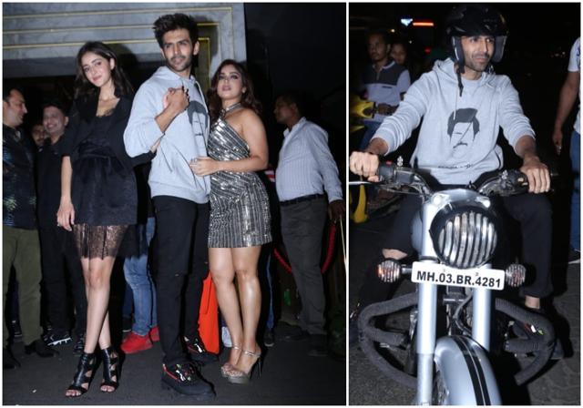 Ananya Panday, Bhumi Pednekar and Kartik Aaryan pose for camera. Ananya Panday, Bhumi Pednekar and Kartik Aaryan pose for camera.