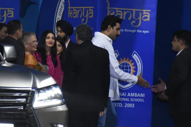 Aishwarya Rai with mother Brinda Rai and husband Abhishek Bachchan at the school. Aishwarya Rai with mother Brinda Rai and husband Abhishek Bachchan at the school.
