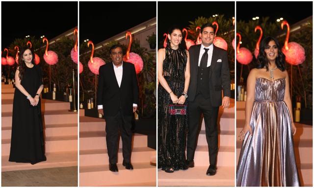 Nita Ambani, Mukesh Ambani, Isha Ambani, Akash Ambani and wife Shloka Mehta at the show. Nita Ambani, Mukesh Ambani, Isha Ambani, Akash Ambani and wife Shloka Mehta at the show.