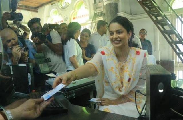 Kangana Ranaut issues tickets at the Chhatrapati Shivaji Maharaj Terminus ahead of the trailer launch of her upcoming film Panga. (IANS) Kangana Ranaut issues tickets at the Chhatrapati Shivaji Maharaj Terminus ahead of the trailer launch of her upcoming film Panga. (IANS)
