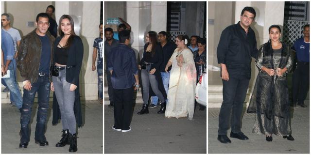 Sonakshi Sinha with Salman Khan and her mother Poonam Sinha and Vidya Balan with husband Sidharth Roy Kapur at the bash. Sonakshi Sinha with Salman Khan and her mother Poonam Sinha and Vidya Balan with husband Sidharth Roy Kapur at the bash.