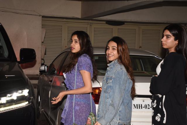 Janhvi and Khushi arrive for Anshula’s birthday party with a friend. (Varinder Chawla)