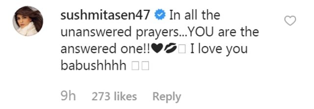 Sushmita Sen’s comment on Rohman Shawl’s Instagram post.