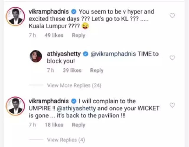 Vikram Phadnis fuelled rumours of Athiya Shetty and KL Rahul’s relationship with his comments on her Instagram post.