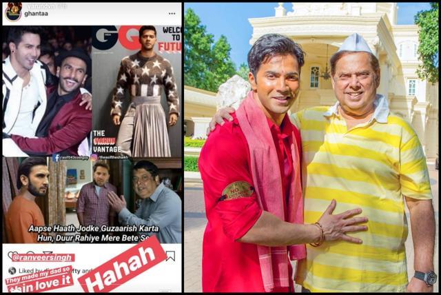 Varun Dhawan’s Instagram story (L) and the actor with his father David Dhawan Varun Dhawan’s Instagram story (L) and the actor with his father David Dhawan