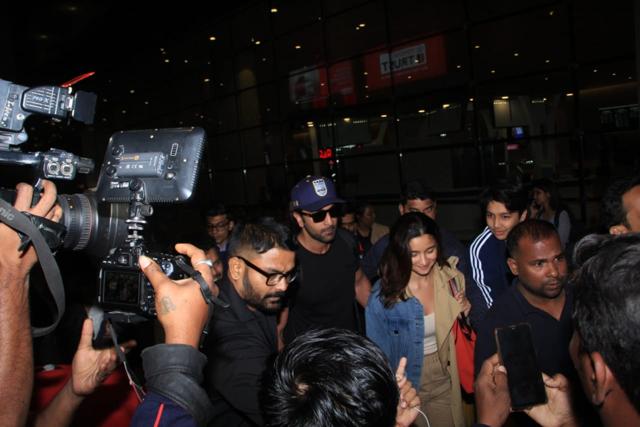 Ranbir Kapoor and Alia Bhatt at airport. Ranbir Kapoor and Alia Bhatt at airport.