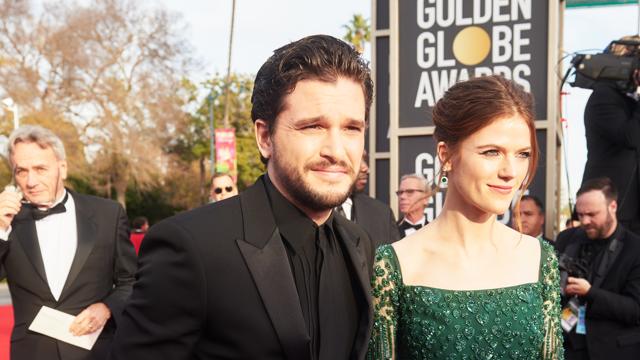 Kit Harington with wife and actor Rose Leslie. He is the only one nominated from the Game of Thrones family this year. (Golden Globes/Twitter)