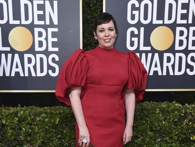 Olivia Colman arrives at the 77th annual Golden Globe Awards. (Jordan Strauss/Invision/AP)