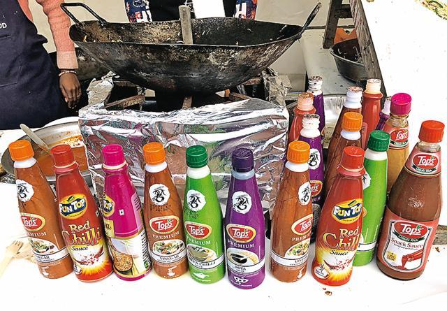 One could spot an army of packaged sauces at a chaat counter (Vir Sanghvi) One could spot an army of packaged sauces at a chaat counter (Vir Sanghvi)