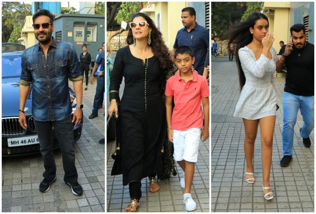 Ajay Devgn, Kajol, Yug and Nysa at the Tanhaji: The Unsung Warrior screening. (Varinder Chawla)