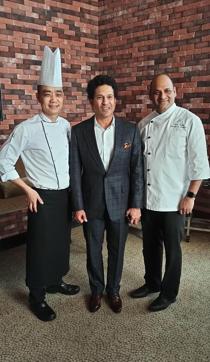 Chef Xiang Bin Li, Sachin Tendulkar and chef Paul Kinny at St Regis. Chef Xiang Bin Li, Sachin Tendulkar and chef Paul Kinny at St Regis.
