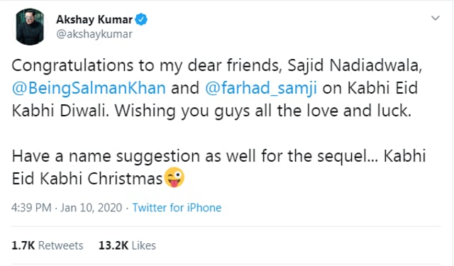Akshay Kumar on Twitter