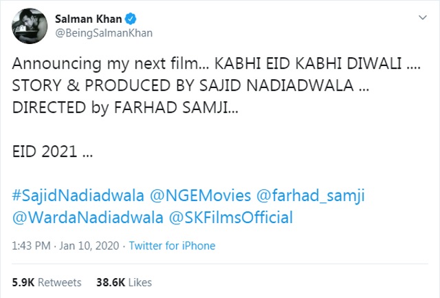 Salman Khan books 2023 Eid for 'Kabhi Eid Kabhi Diwali' : The Tribune India