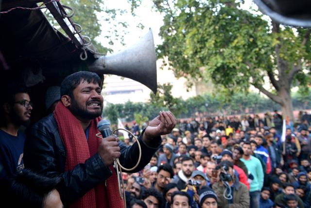 Former JNUSU president Kanhaiya Kumar addresses the students during a protest march from Mandi House to HRD Ministry, in New Delhi, India, on Thursday, January 9, 2020. (HT Photo) Former JNUSU president Kanhaiya Kumar addresses the students during a protest march from Mandi House to HRD Ministry, in New Delhi, India, on Thursday, January 9, 2020. (HT Photo)