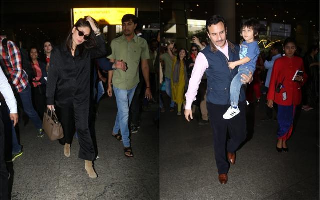 Kareena Kapoor and Saif Ali Khan with Taimur at Mumbai airport. (Varinder Chawla) Kareena Kapoor and Saif Ali Khan with Taimur at Mumbai airport. (Varinder Chawla)