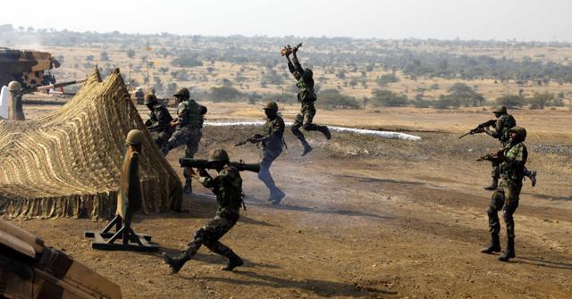 The exercise showcased effective man-machine integration on a battle field. (Rahul Raut/HT PHOTO)