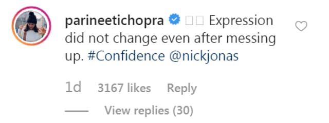 Parineeti Chopra’s comment on Nick Jonas’s post