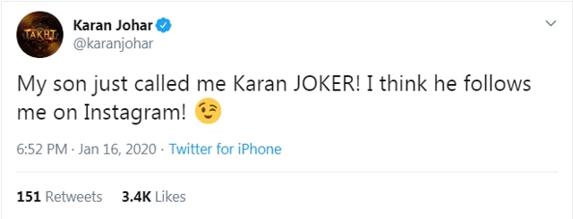 Karan Johar joked that his son Yash must have seen his Instagram account.