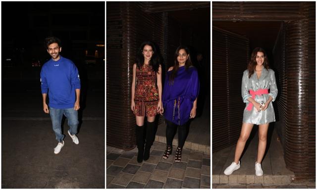 Kartik Aaryan, Isabella Kaif and Kriti Sanon at the party. Kartik Aaryan, Isabella Kaif and Kriti Sanon at the party.