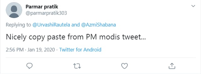 Almost all the responses to Urvashi Rautela’s tweet pointed out that it was the same as PM Narendra Modi’s tweet.