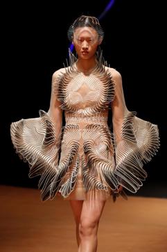 A model presents a creation by designer Iris van Herpen as part of her Haute Couture Spring/Summer 2020 collection show in Paris, France, January 20, 2020. (REUTERS)