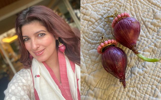 Twinkle Khanna flaunts her onion earrings. Twinkle Khanna flaunts her onion earrings.