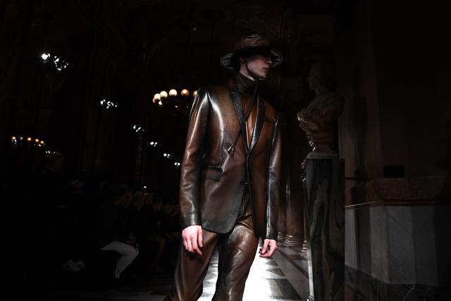 A patina leather suit at Berluti by Kris Van Assche (AFP) A patina leather suit at Berluti by Kris Van Assche (AFP)
