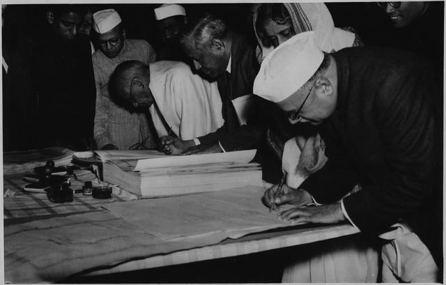Signing the constitution at the final session of the constituent assembly on Tuesday, 24 January, 1950. From R to L- Jairamdas Daulatram, Food Minister, Rajkumari Amrit Kaur , Health Minister, Dr John Matthai, Finance Minister, and Sardar Patel, Deputy Prime Minister of India. Behind Sardar Patel is Babu Jagjivan Ram, Labour Minister. (HT Photo) Signing the constitution at the final session of the constituent assembly on Tuesday, 24 January, 1950. From R to L- Jairamdas Daulatram, Food Minister, Rajkumari Amrit Kaur , Health Minister, Dr John Matthai, Finance Minister, and Sardar Patel, Deputy Prime Minister of India. Behind Sardar Patel is Babu Jagjivan Ram, Labour Minister. (HT Photo)