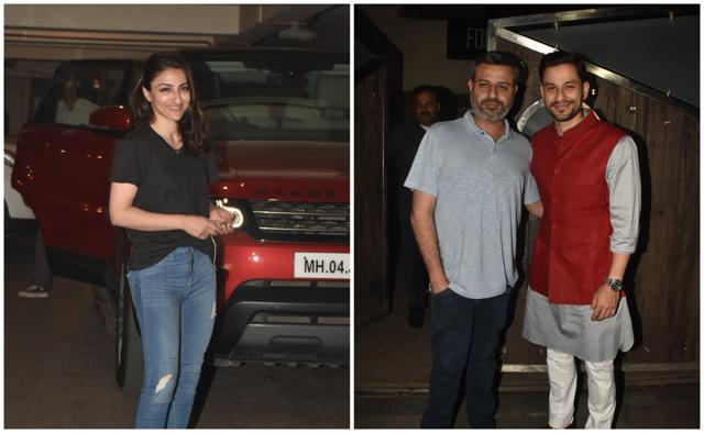 Soha Ali Khan smiles for the lenses, while Kunal Kemmu poses with producer Jay Shewakramani. (Varinder Chawla)