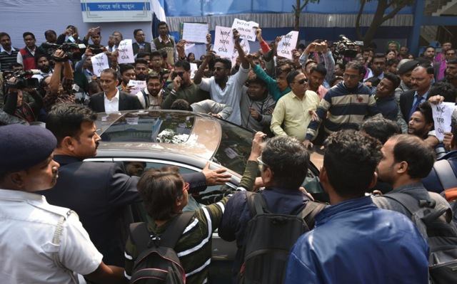 The Governor’s car gheraoed by the students. The Governor’s car gheraoed by the students.