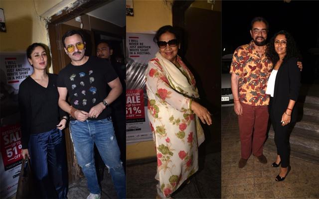 Kareena Kapoor, Saif Ali Khan, Farida Jalal, Kabir Bedi and Parveen Dusanj at Jawaani Jaaneman screening. (Varinder Chawla) Kareena Kapoor, Saif Ali Khan, Farida Jalal, Kabir Bedi and Parveen Dusanj at Jawaani Jaaneman screening. (Varinder Chawla)