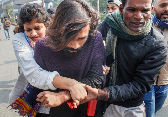 The student of Jamia Millia Islamia university who was injured in the attack on Thursday. (PTI Photo) The student of Jamia Millia Islamia university who was injured in the attack on Thursday. (PTI Photo)