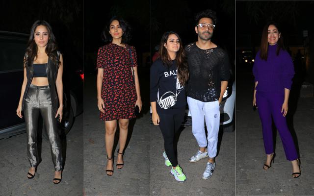 Nushrat Bharucha, Mrunal Thakur, Aparshakti Khurana with wife and Yami Gautam at Jawaani Jaaneman screening. (Varinder Chawla ) Nushrat Bharucha, Mrunal Thakur, Aparshakti Khurana with wife and Yami Gautam at Jawaani Jaaneman screening. (Varinder Chawla )