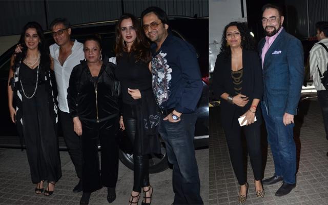 Pooja Bedi with Maneck Contractor, Farhan Furniturewala with wife, Kabir Bedi with wife at Jawaani Jaaneman screening. (Varinder Chawla ) Pooja Bedi with Maneck Contractor, Farhan Furniturewala with wife, Kabir Bedi with wife at Jawaani Jaaneman screening. (Varinder Chawla )