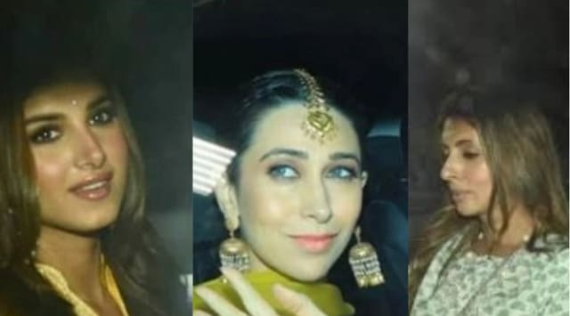 Tara Sutaria, Karisma Kapoor and Shweta Bachchan Nanda at Armaan Jain’s mehendi function. (Varinder Chawla)