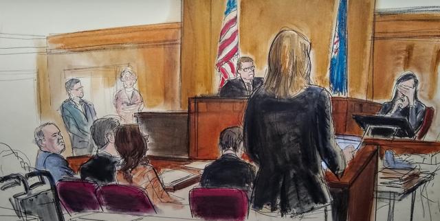 In this courtroom sketch, a witness weeps as she testifies during the Harvey Weinstein trial, Friday, Jan. 31, 2020, in New York. (AP) In this courtroom sketch, a witness weeps as she testifies during the Harvey Weinstein trial, Friday, Jan. 31, 2020, in New York. (AP)