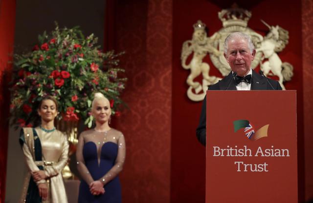 Katy Perry, centre, and Natasha Poonawalla, listen as Britain's Charles, Royal Founding Patron of the British Asian Trust, gives a speech as he attends a reception for supporters of the British Asian Trust in London. (AP) Katy Perry, centre, and Natasha Poonawalla, listen as Britain's Charles, Royal Founding Patron of the British Asian Trust, gives a speech as he attends a reception for supporters of the British Asian Trust in London. (AP)
