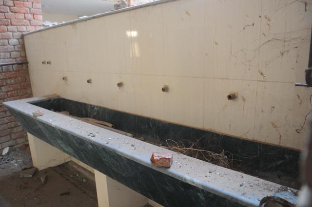 The vandals ripped out taps and damaged walls and slabs. The vandals ripped out taps and damaged walls and slabs.