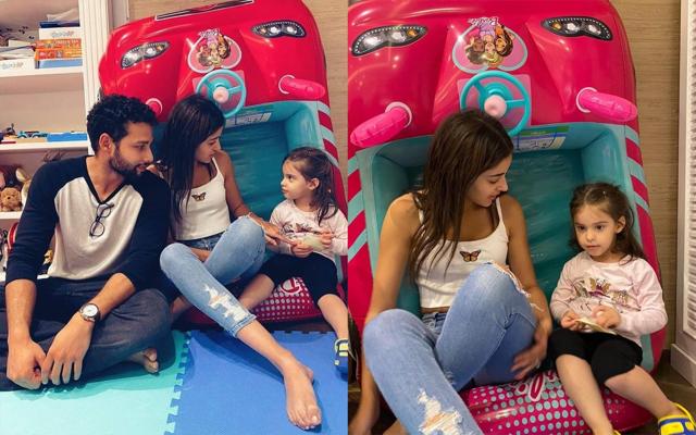 Siddhant Chaturvedi and Ananya Panday playing with Roohi. Siddhant Chaturvedi and Ananya Panday playing with Roohi.