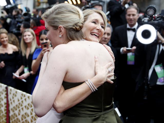Greta Gerwig, left, embraces Laura Dern on the red carpet. (AP) Greta Gerwig, left, embraces Laura Dern on the red carpet. (AP)