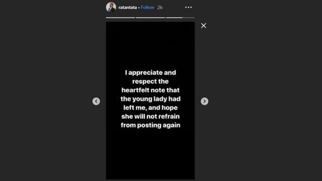 Ratan Tata’s Instagram story (Instagram) Ratan Tata’s Instagram story (Instagram)