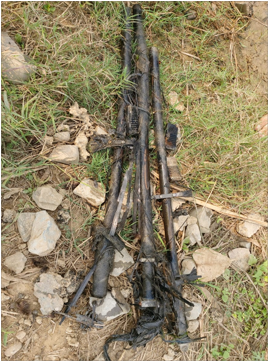 A part of a half-burnt drone, used to smuggle firearms across the border, was found by Punjab Police. A part of a half-burnt drone, used to smuggle firearms across the border, was found by Punjab Police.