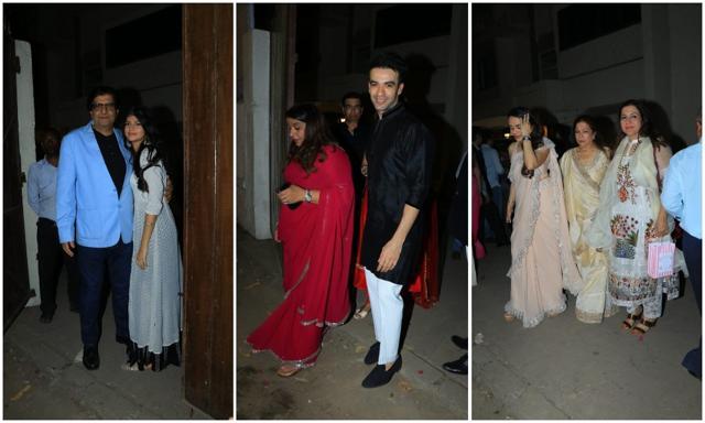 (From left) Actor Anil Dhawan, director Puneet Malhotra and family members of Varun and Natasha at latter’s reisdence. (From left) Actor Anil Dhawan, director Puneet Malhotra and family members of Varun and Natasha at latter’s reisdence.