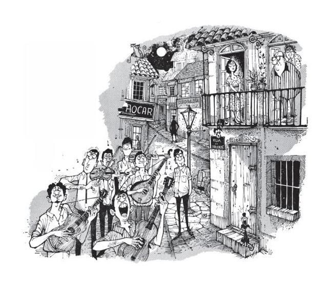 Street in the Latin Quarter of Fontainhas, Panjim (Poskem: Goans in the Shadows by Wendell Rodricks; Illustrations by Mario Miranda)