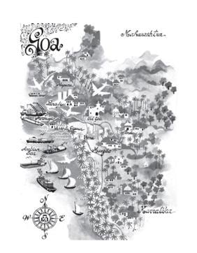 Goa Map (Poskem: Goans in the Shadows by Wendell Rodricks; Illustrations by Mario Miranda)