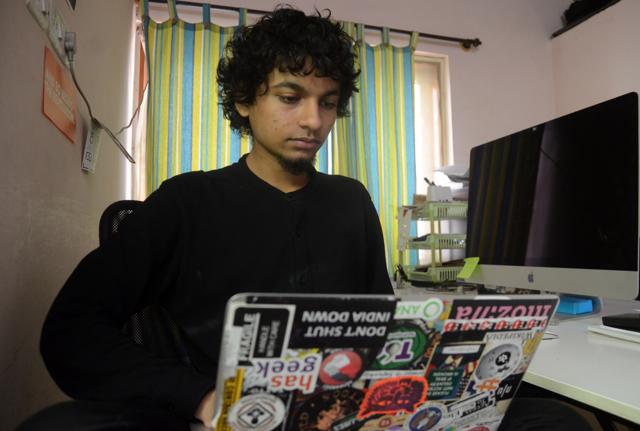 Karan Saini, 20, an ethical hacker from Bengaluru, says that while growing internet penetration has heightened competition in his field, it has also finally spawned a support community where white hats can connect with others who understand what they do, and why they do it. (Kashif Masood / HT Photo)